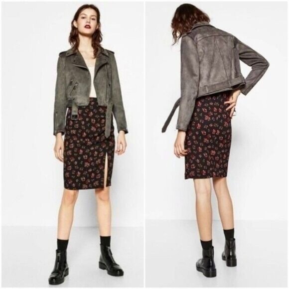 ZARA Side Slit Ruched Mini Skirt Floral Sz S - Picture 1 of 12